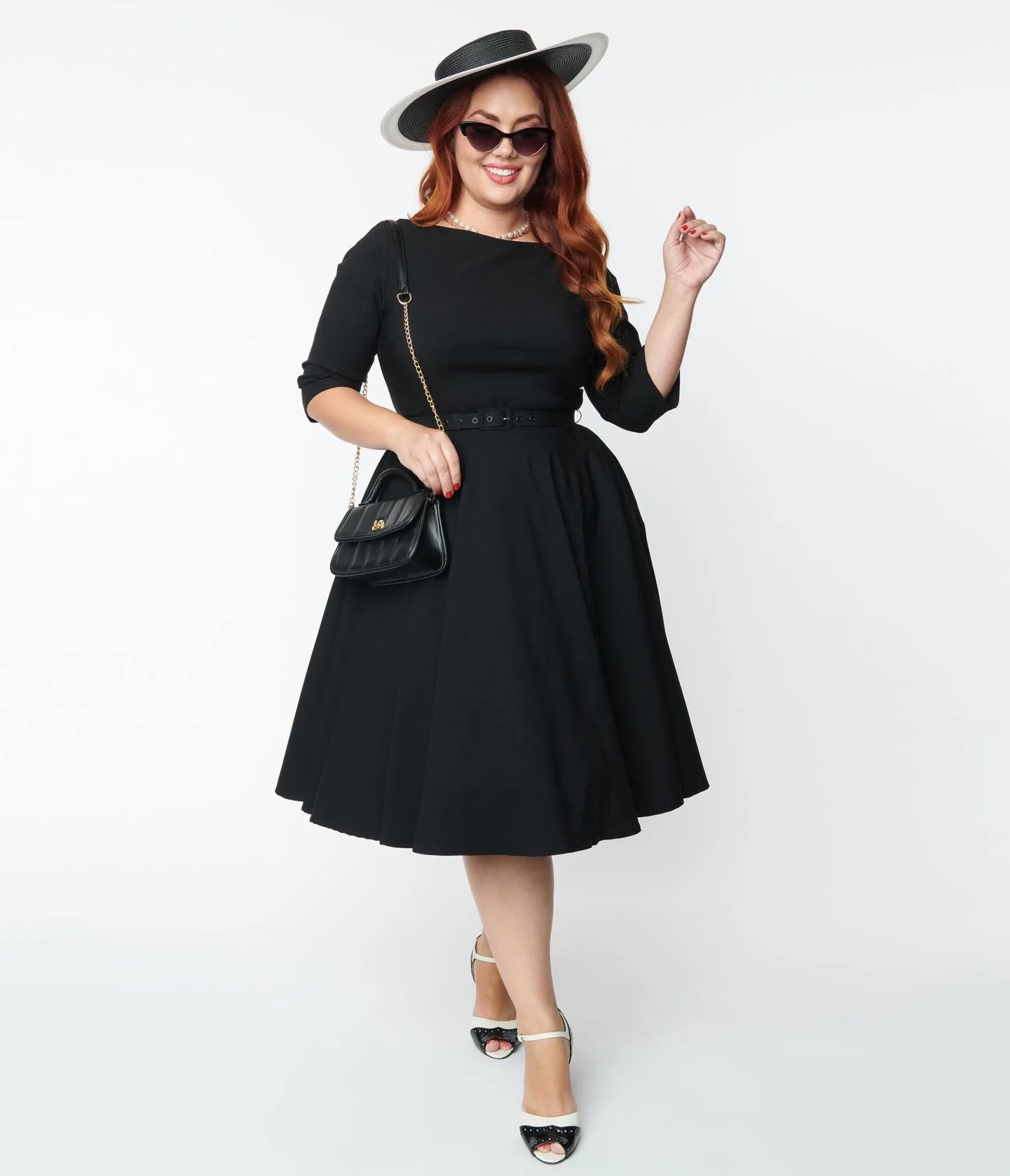Unique Vintage Plus Size 1950s Black Devon Swing Dress Casual Everyday Look