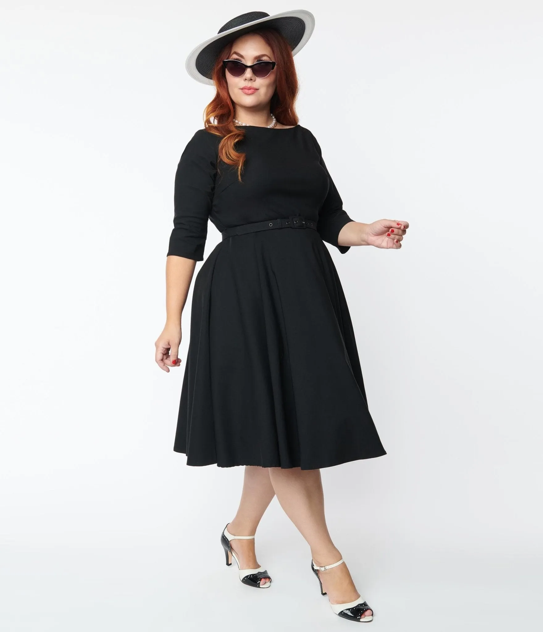 Unique Vintage Plus Size 1950s Black Devon Swing Dress Casual Everyday Look