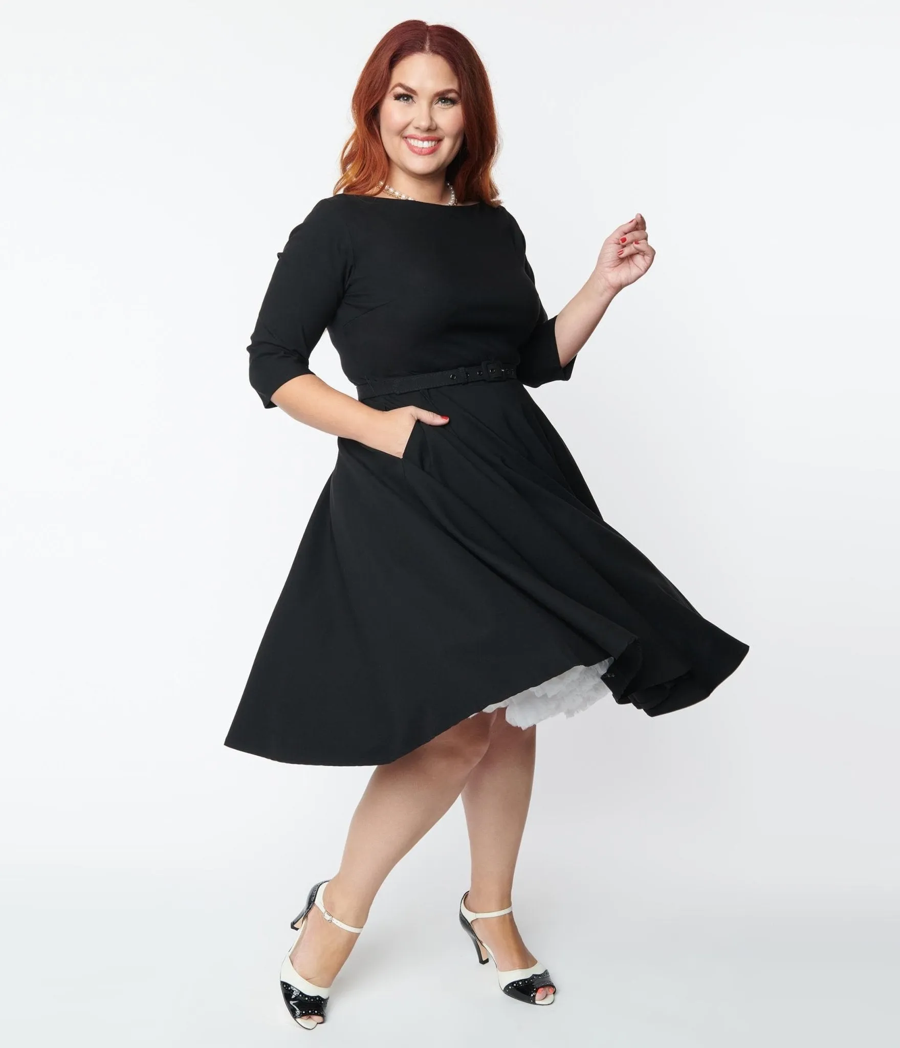 Unique Vintage Plus Size 1950s Black Devon Swing Dress Casual Everyday Look