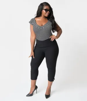 Unique Vintage Plus Size 1950s Black High Waist Rachelle Capri Pants Comfortable Travel Wear