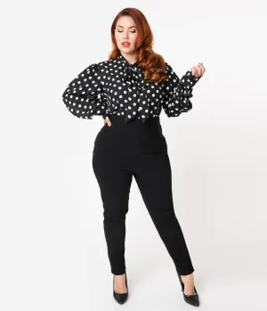 Unique Vintage Plus Size 1950s Black High Waist Rizzo Cigarette Pants Comfortable Travel Wear