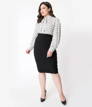 Unique Vintage Plus Size 1950s Black High Waist Tracy Wiggle Skirt Comfortable Travel Wear