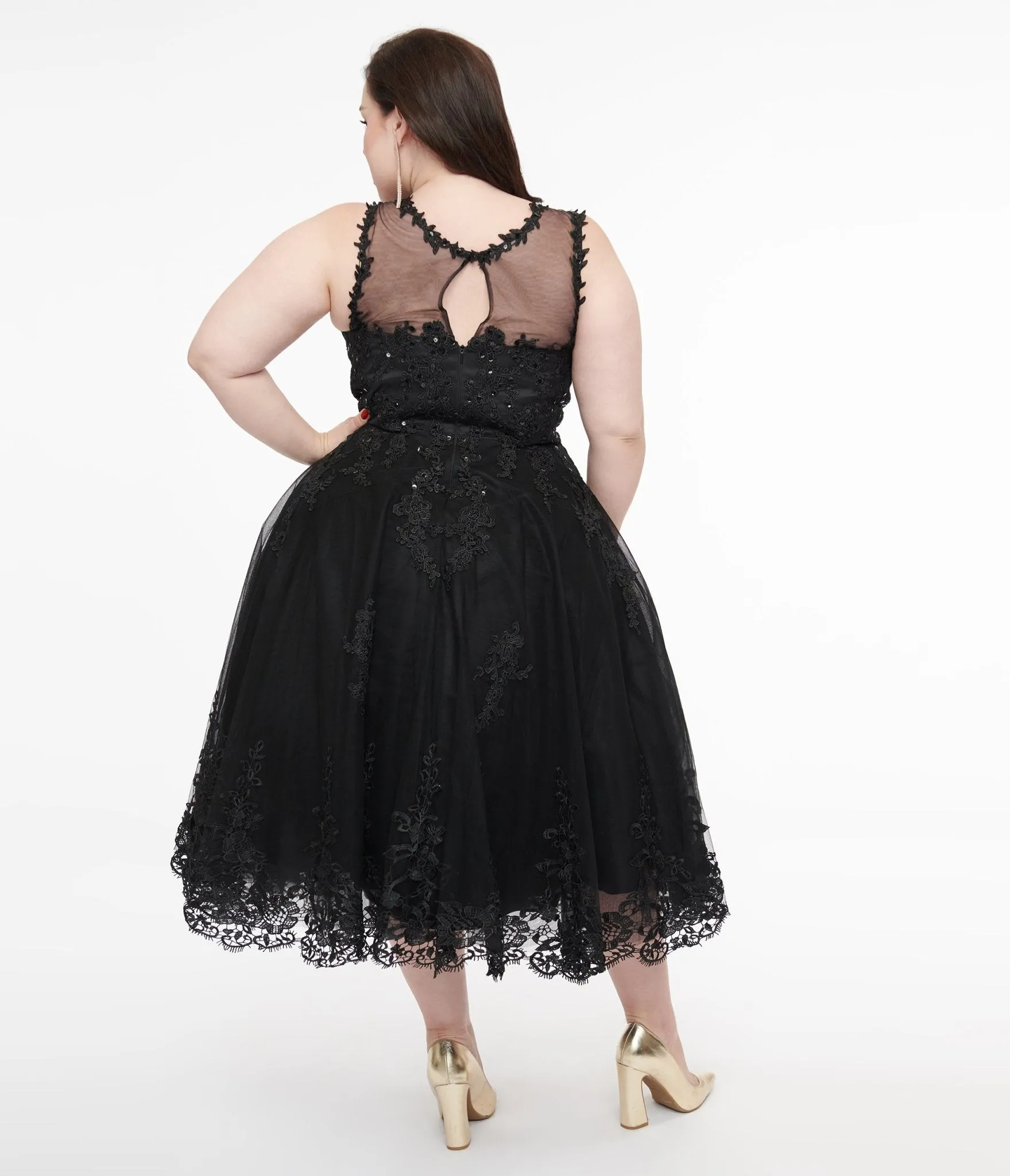 Unique Vintage Plus Size 1950s Black Lace & Tulle Riviera Dress Casual Everyday Look