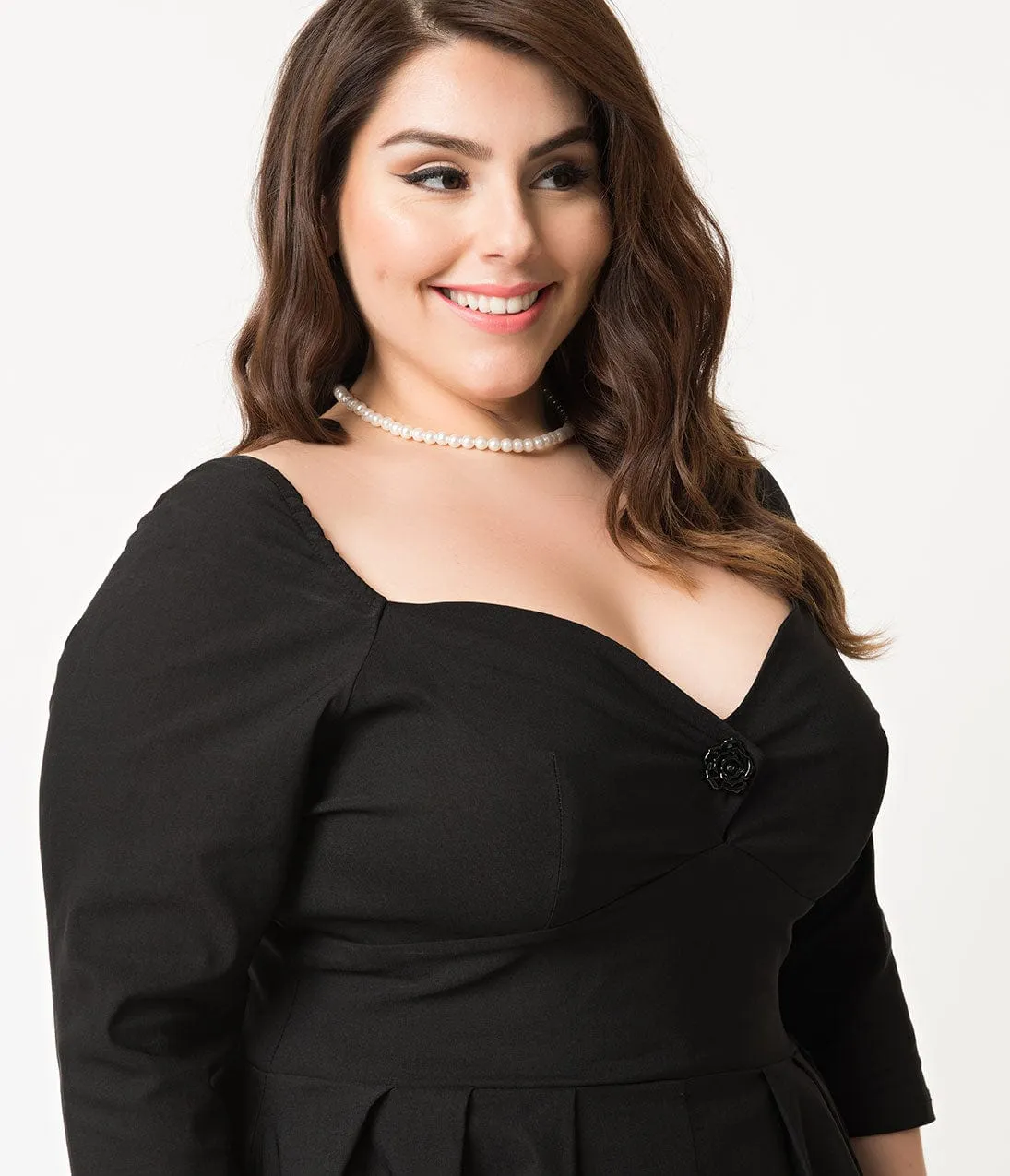 Unique Vintage Plus Size 1950s Black Sweetheart Lamar Swing Dress Casual Everyday Look