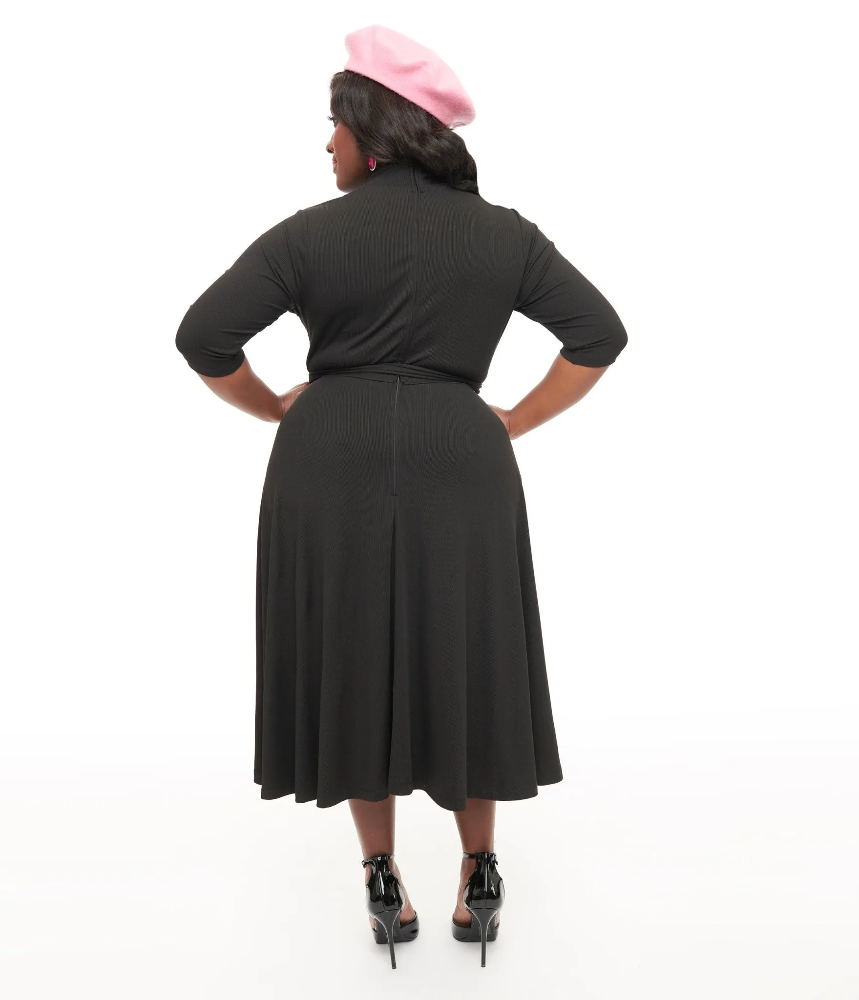 Unique Vintage Plus Size 1950s Black Turtleneck Midi Dress Casual Everyday Look