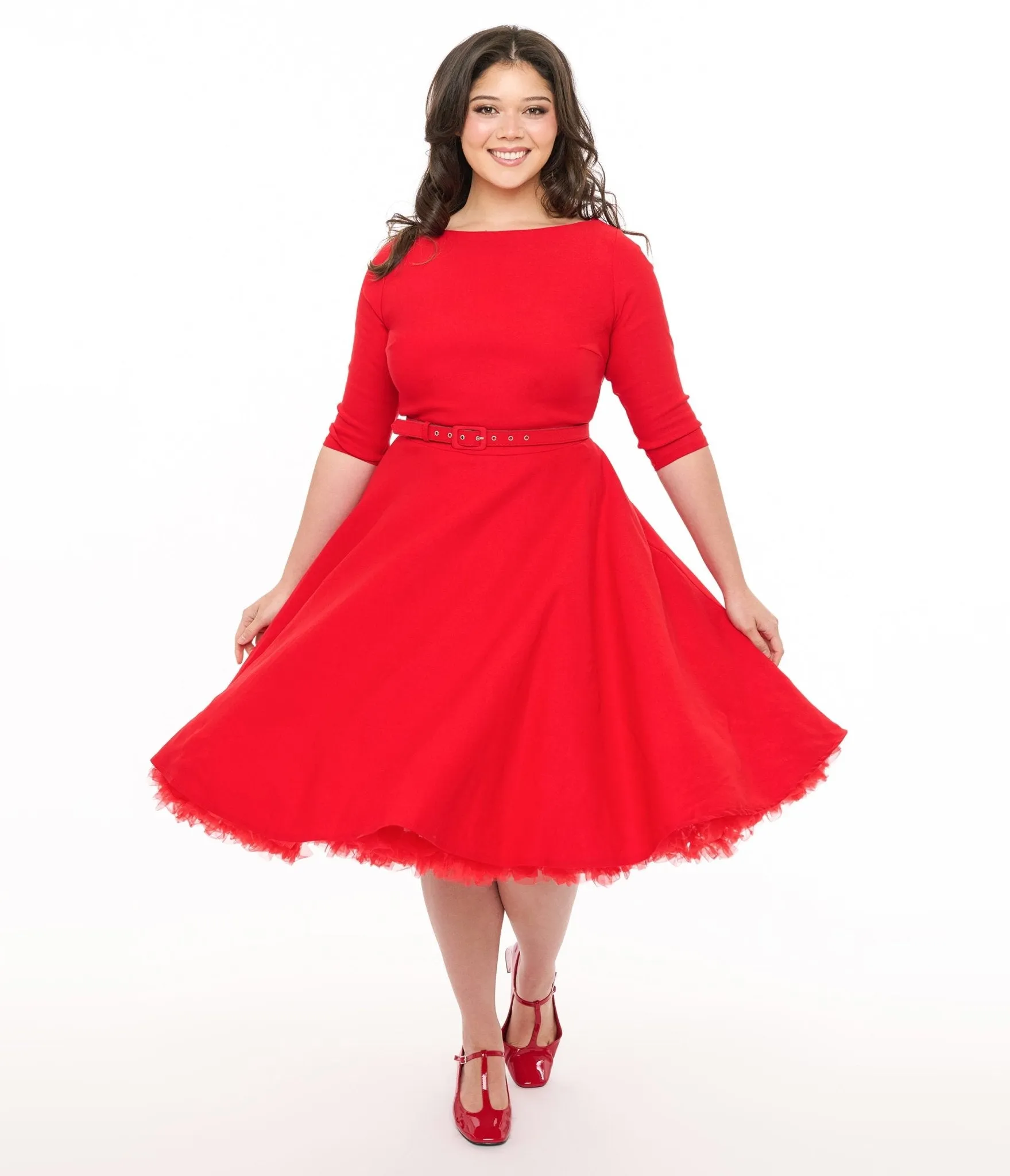Unique Vintage Plus Size 1950s Bright Red Devon Swing Dress Casual Everyday Look