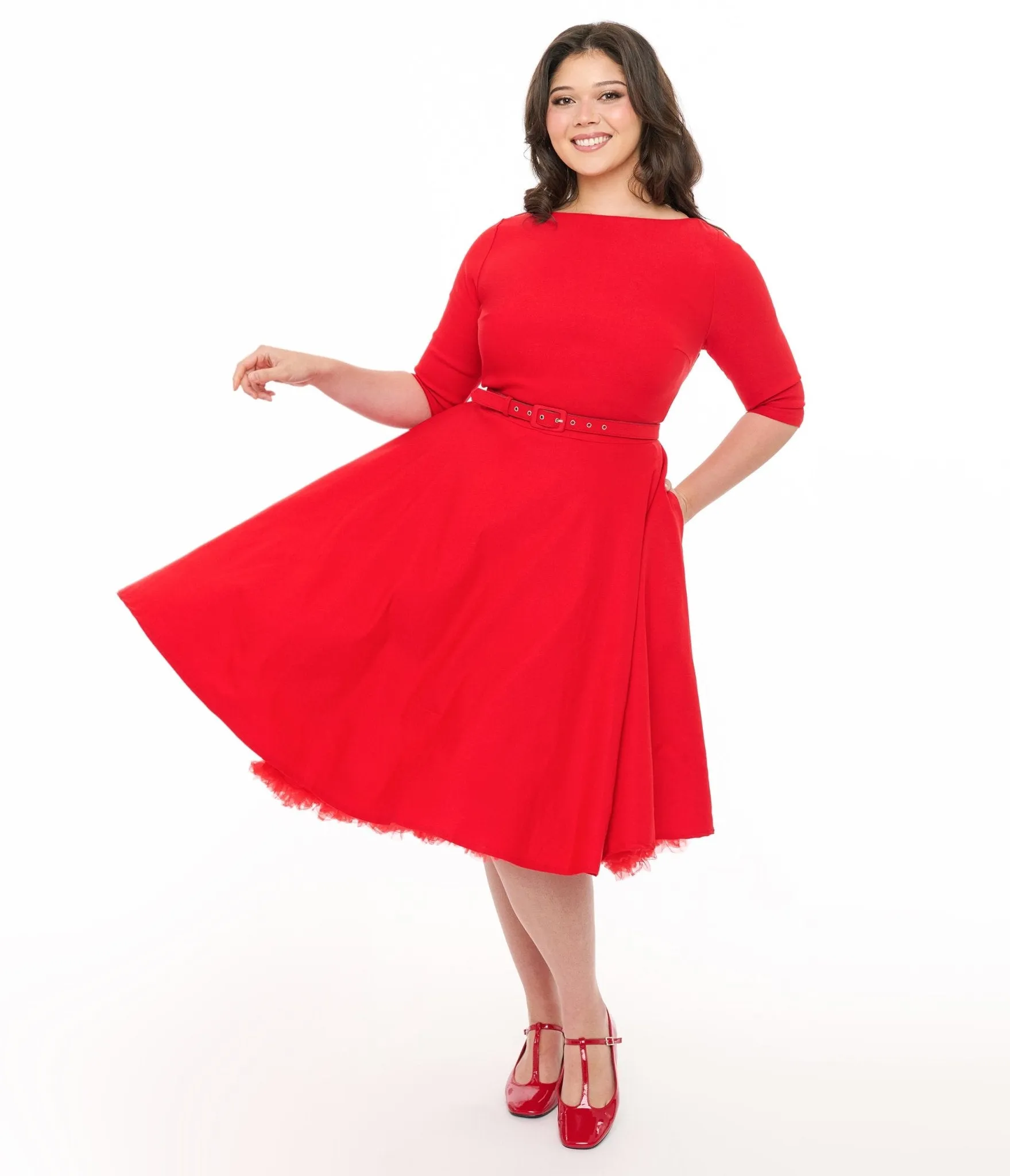 Unique Vintage Plus Size 1950s Bright Red Devon Swing Dress Casual Everyday Look