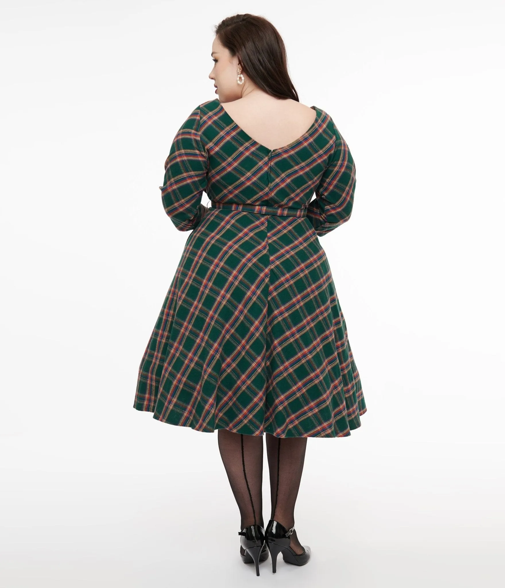 Unique Vintage Plus Size 1950s Green & Tan Plaid Devon Swing Dress Casual Everyday Look
