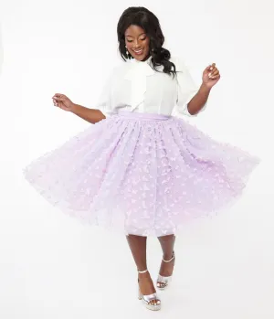 Unique Vintage Plus Size 1950s Lavender & Blue Butterfly Tulle Sweetie Pie Flare Skirt Comfortable Travel Wear