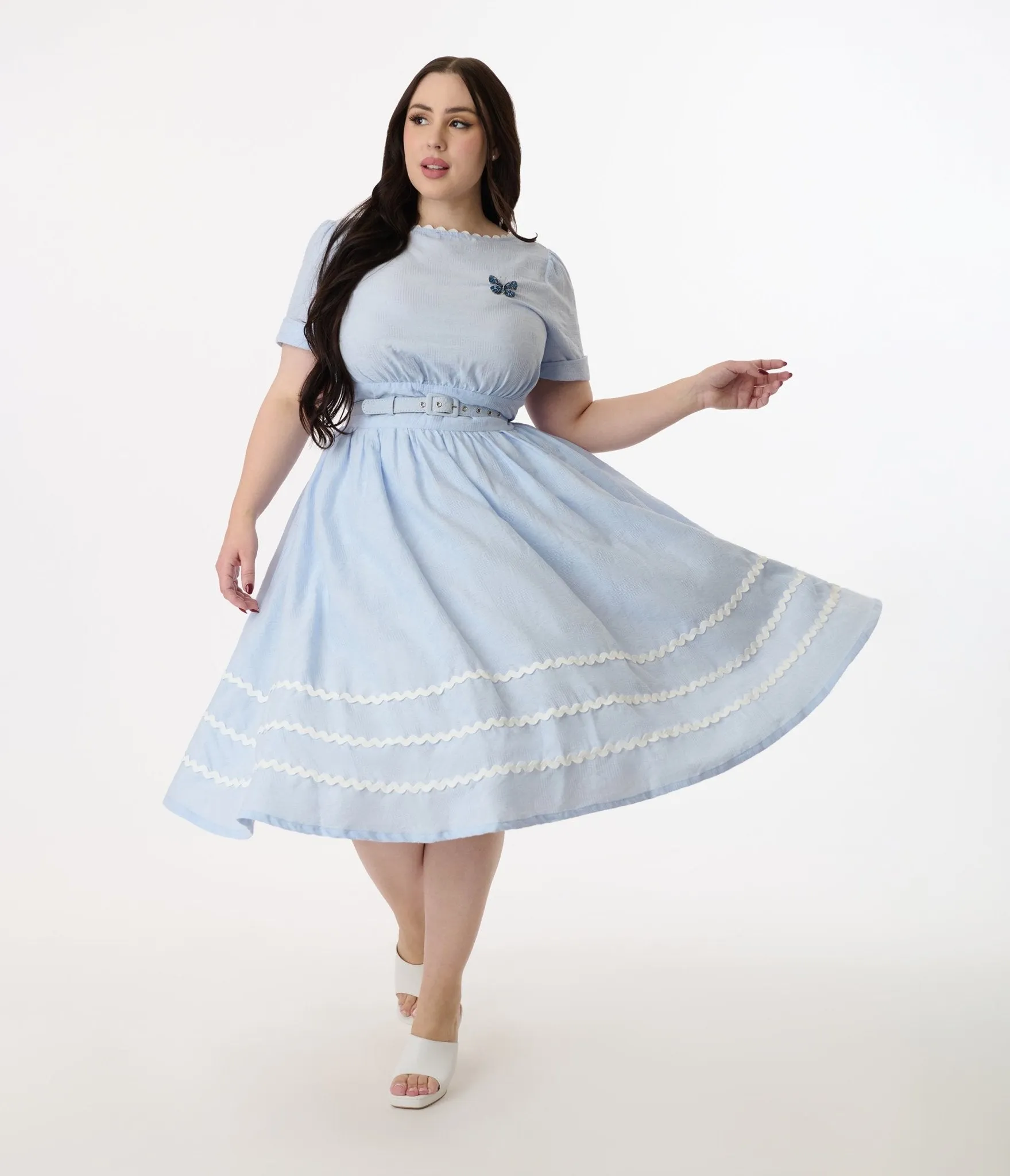 Unique Vintage Plus Size 1950s Light Blue Cotton Swing Dress Casual Everyday Look