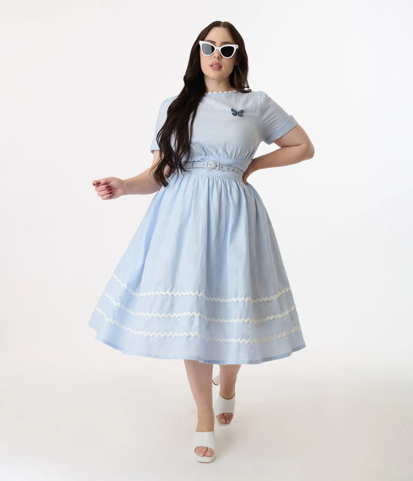 Unique Vintage Plus Size 1950s Light Blue Cotton Swing Dress Casual Everyday Look