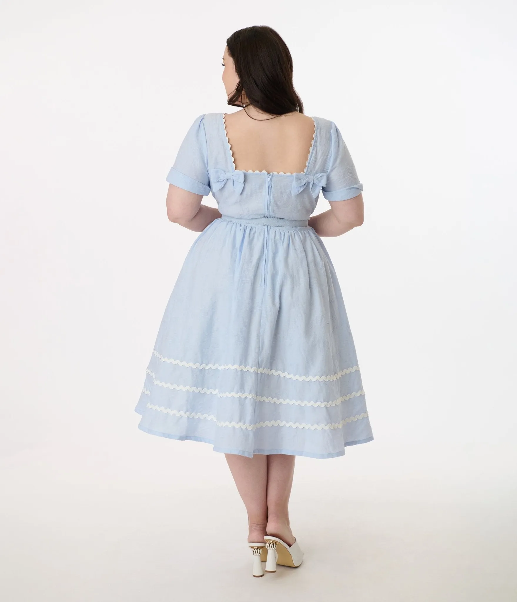 Unique Vintage Plus Size 1950s Light Blue Cotton Swing Dress Casual Everyday Look