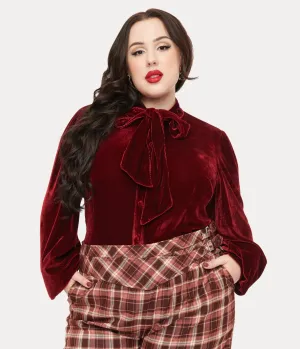Unique Vintage Plus Size 1950s Merlot Velvet Gwen Blouse Easy Date Night