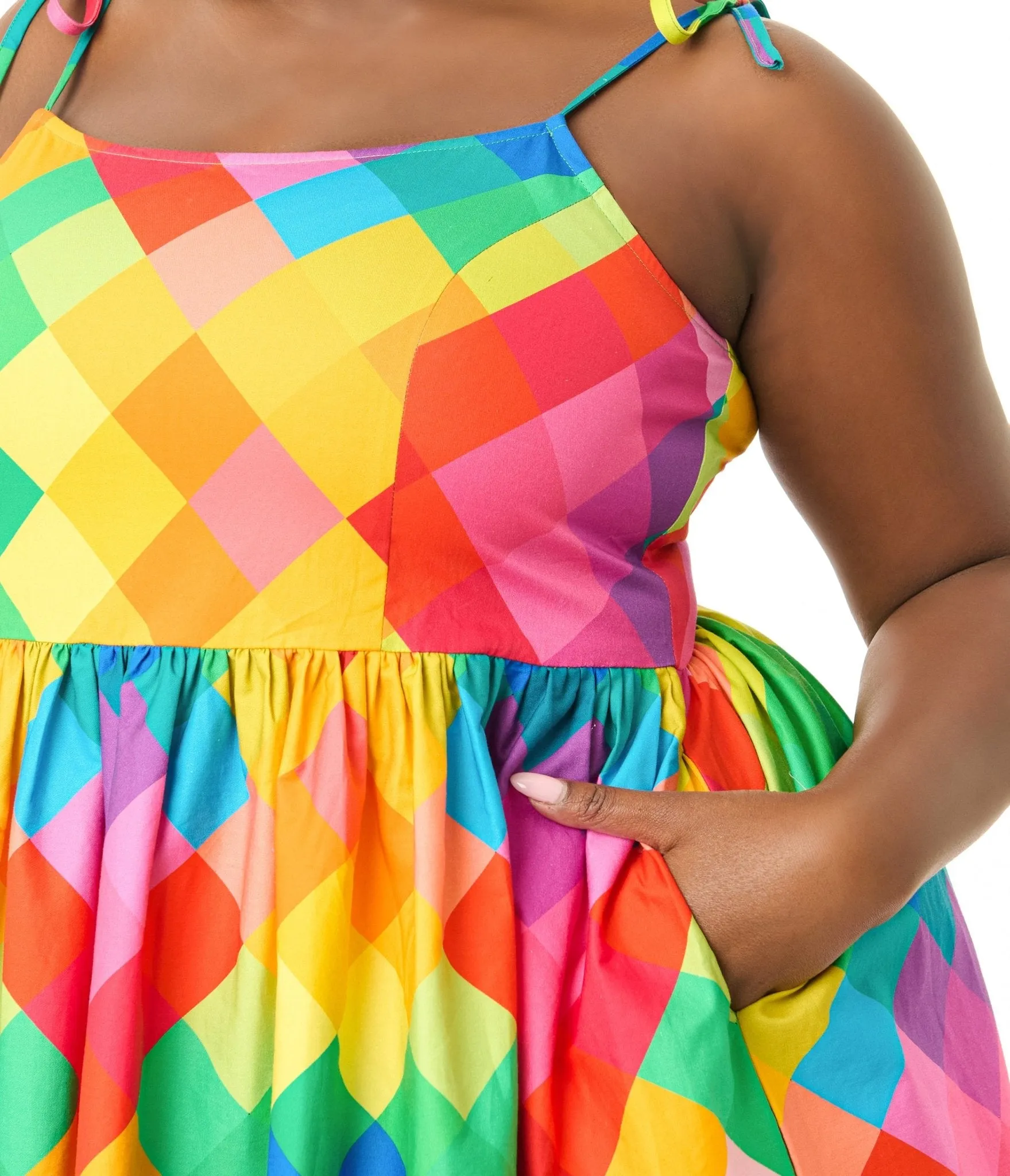 Unique Vintage Plus Size 1950s Rainbow Chevron Cotton Bobbie Swing Dress Casual Everyday Look