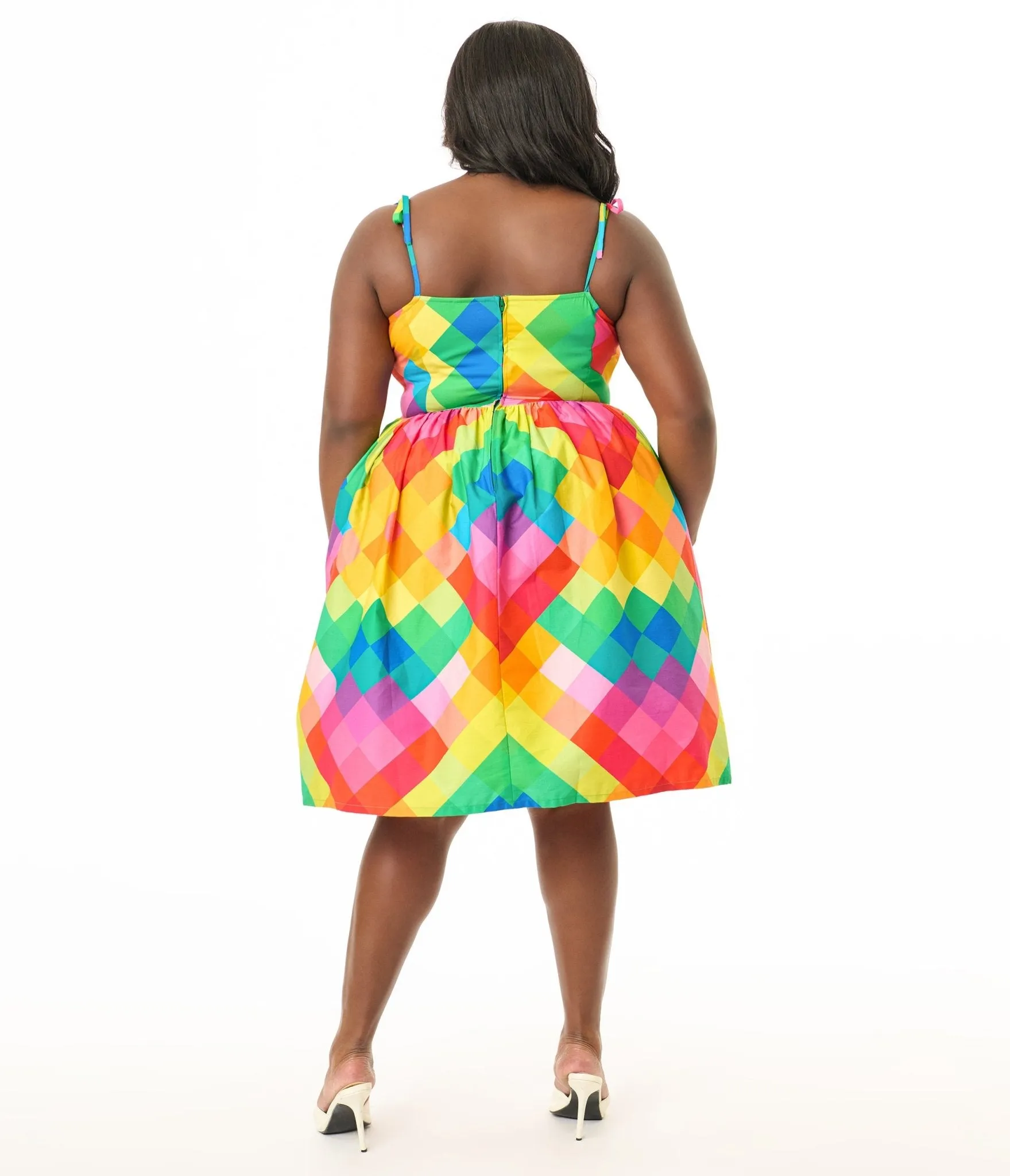 Unique Vintage Plus Size 1950s Rainbow Chevron Cotton Bobbie Swing Dress Casual Everyday Look