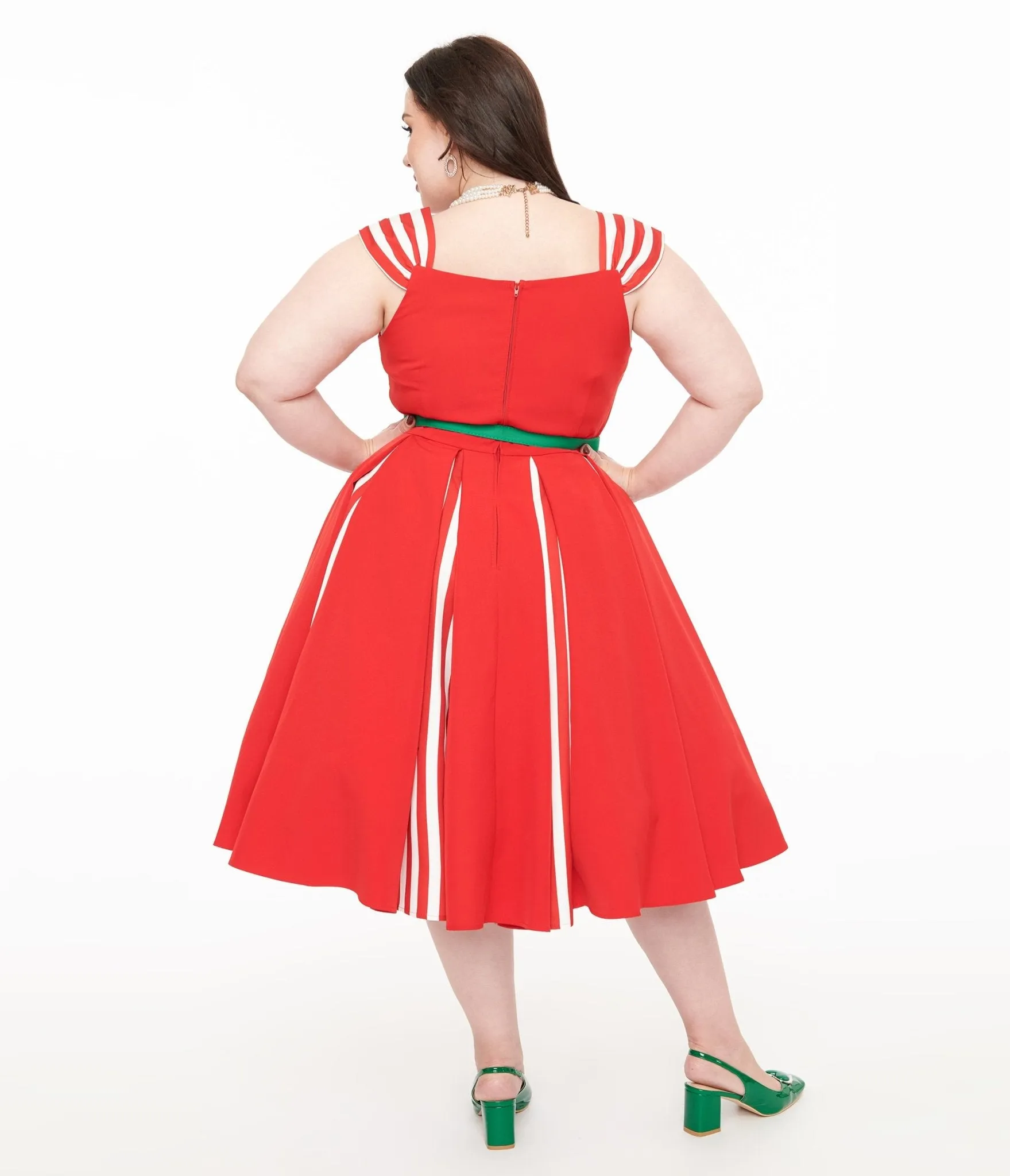 Unique Vintage Plus Size 1950s Red & White Stripe Swing Dress Casual Everyday Look