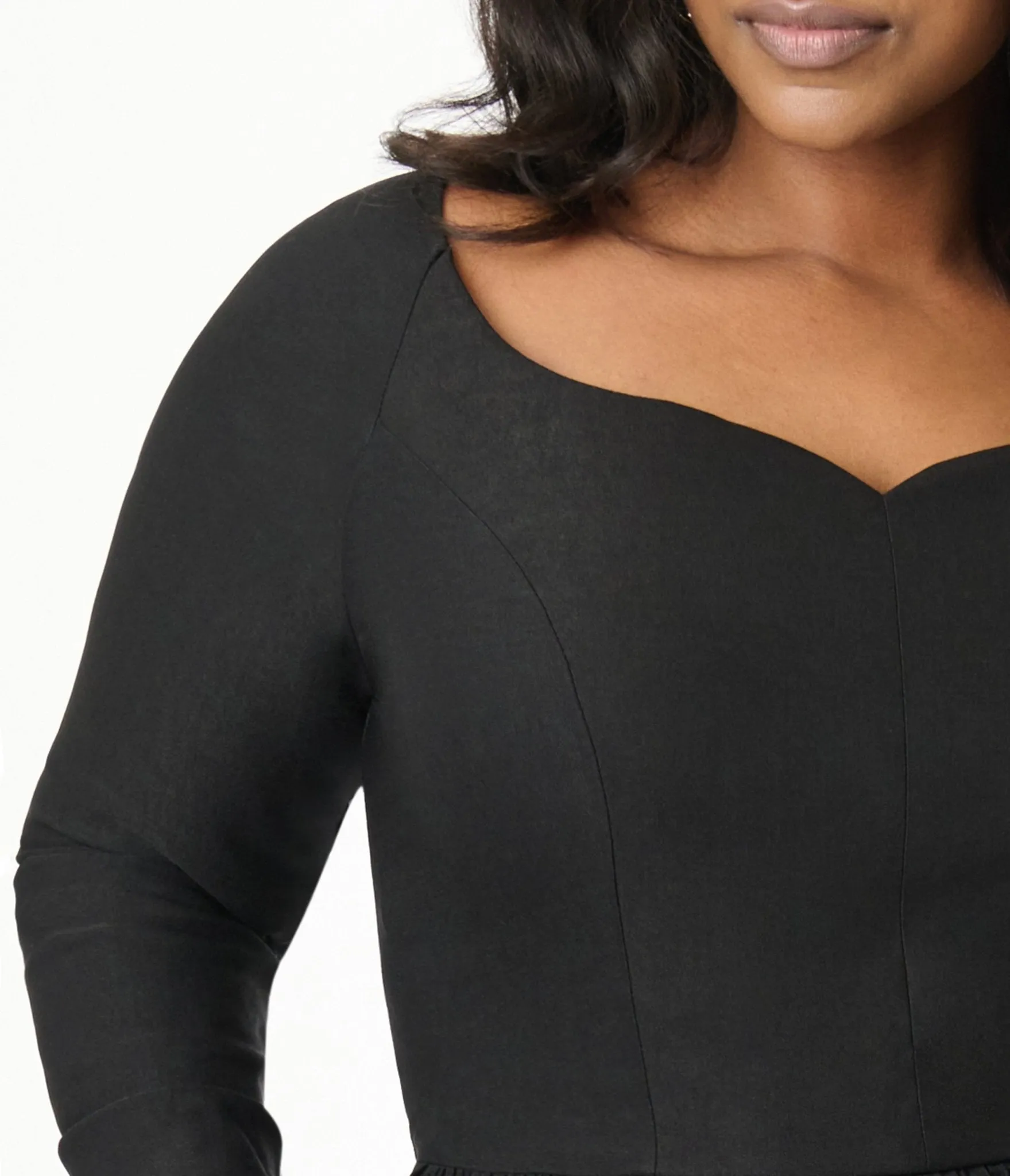 Unique Vintage Plus Size 1950s Solid Black Sweetheart Swing Dress Casual Everyday Look