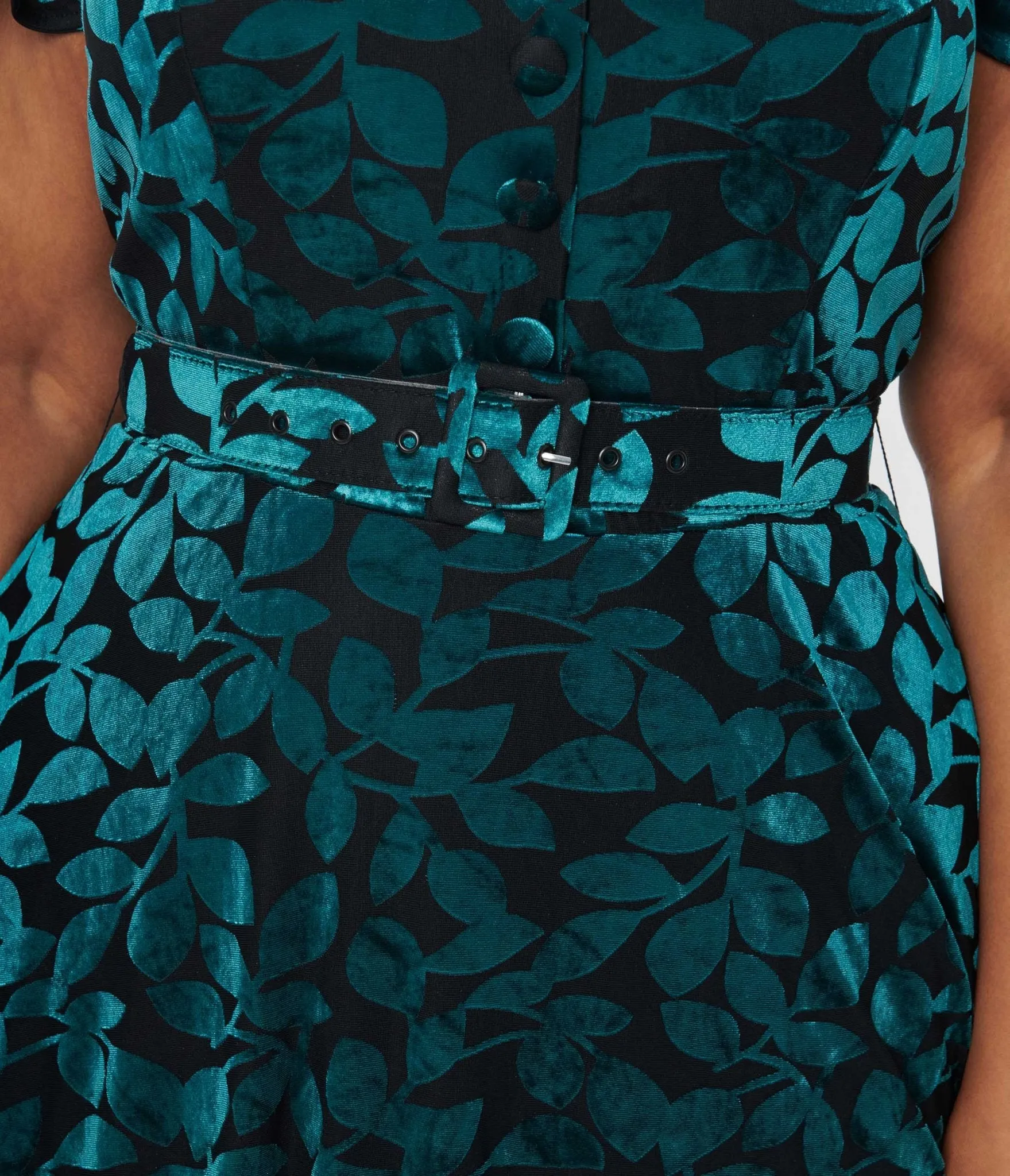 Unique Vintage Plus Size 1950s Teal & Black Velvet Burnout Capelet Swing Dress Casual Everyday Look