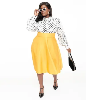Unique Vintage Plus Size 1950s Yellow High Waist Vivien Swing Skirt Comfortable Travel Wear
