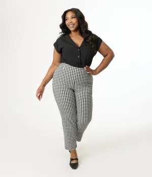 Unique Vintage Plus Size 1960s Black & White Gingham Cigarette Pants Comfortable Travel Wear