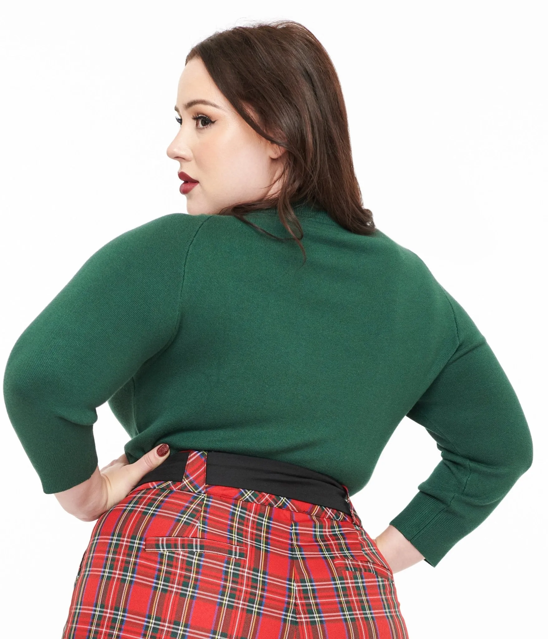 Unique Vintage Plus Size 1960s Forest Green & Cream Cat Lorelai Sweater Easy Date Night