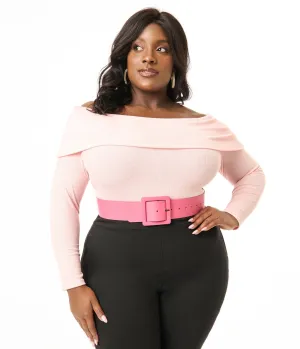 Unique Vintage Plus Size 1960s Light Pink Folded Shoulder Knit Top Easy Date Night