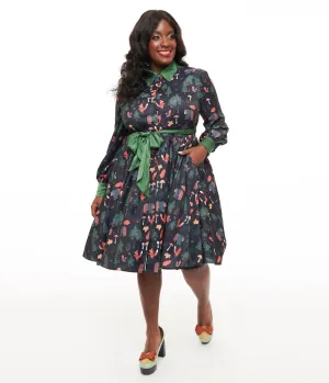 Unique Vintage Plus Size 1970s Woodland Creature Print Shirt Dress Casual Everyday Look