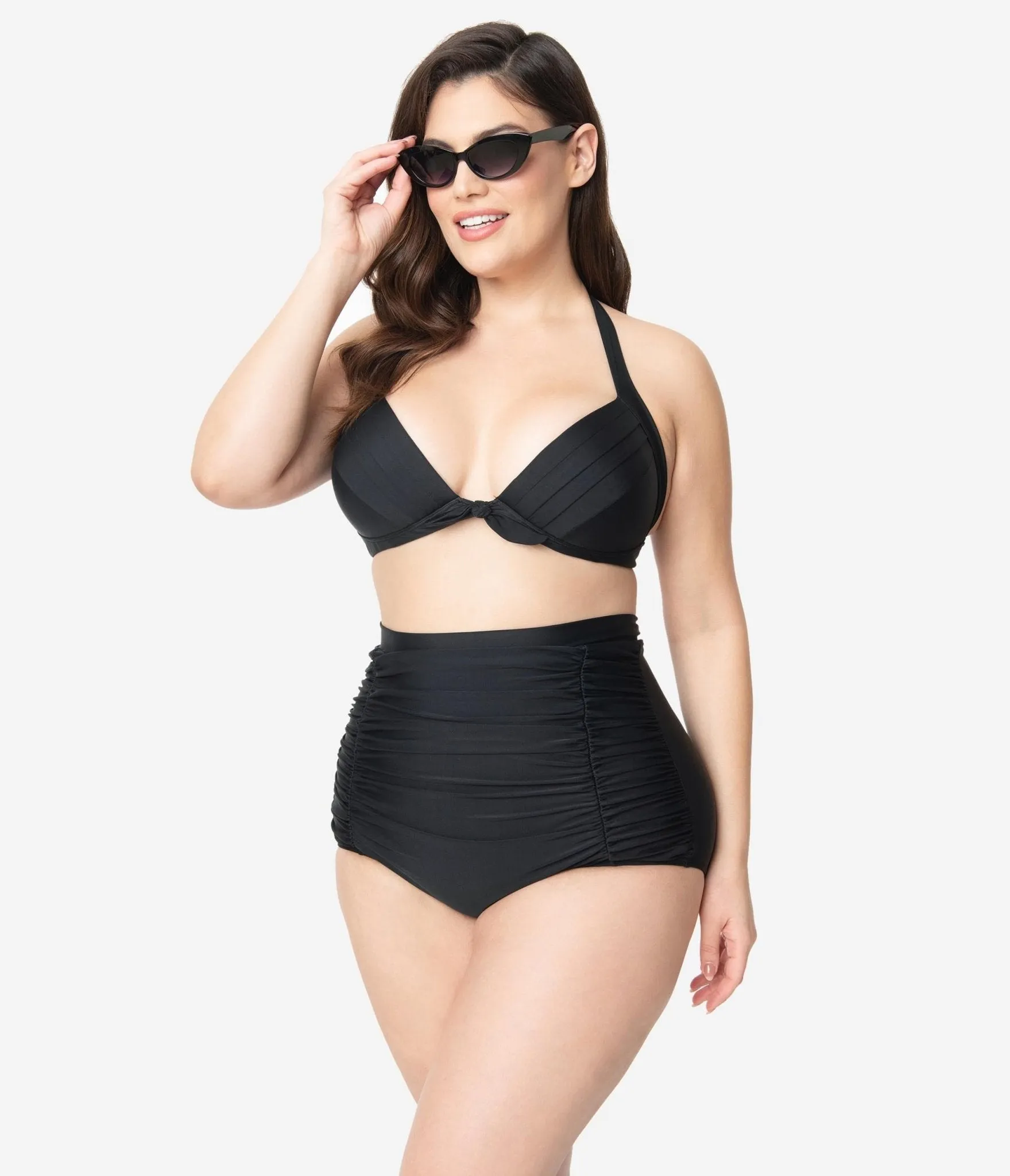 Unique Vintage Plus Size All Black Monroe Bikini Top Beach Vacation Ready