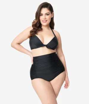 Unique Vintage Plus Size All Black Monroe Bikini Top Beach Vacation Ready