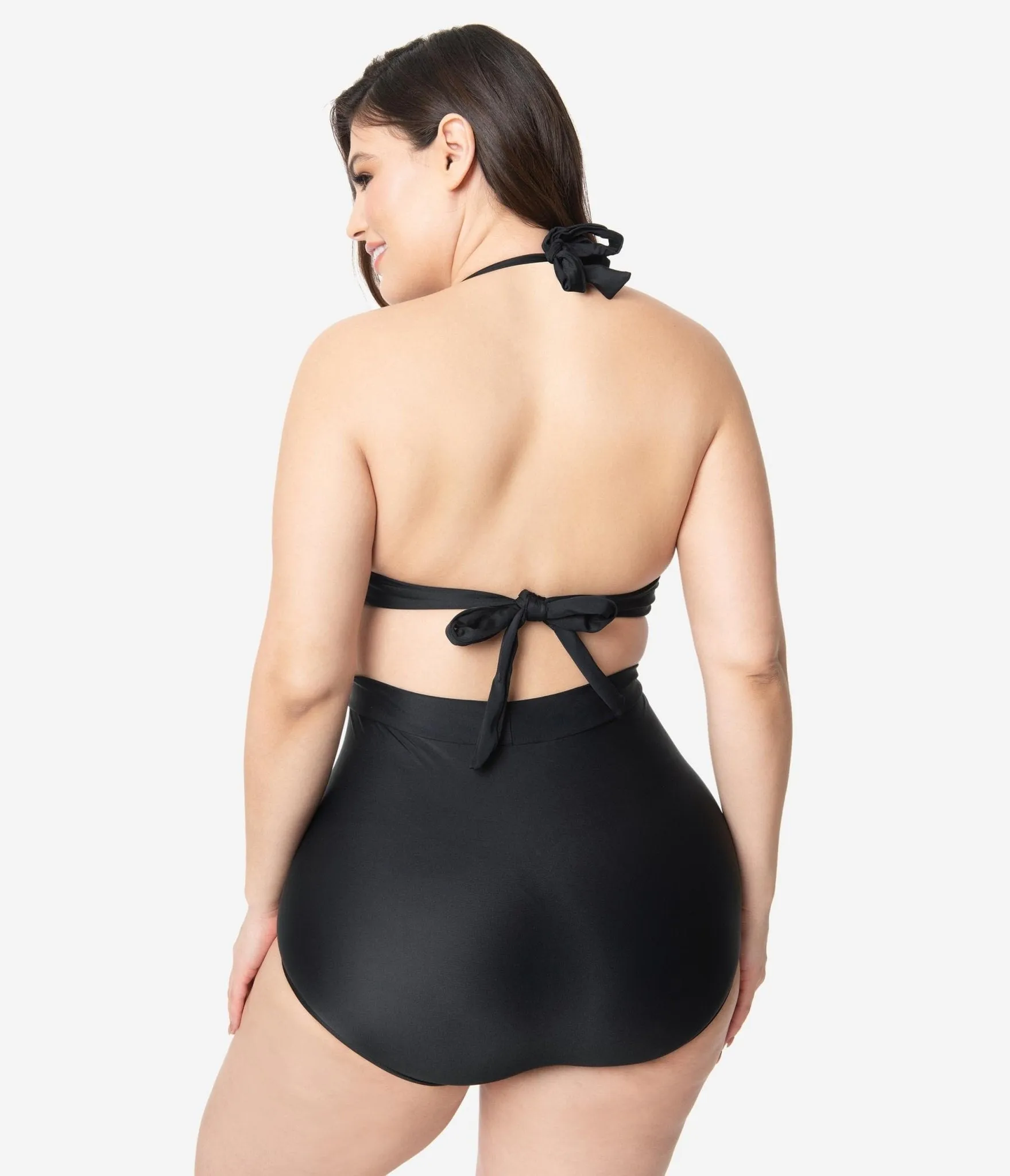 Unique Vintage Plus Size All Black Monroe High Waist Bikini Bottom Beach Vacation Ready