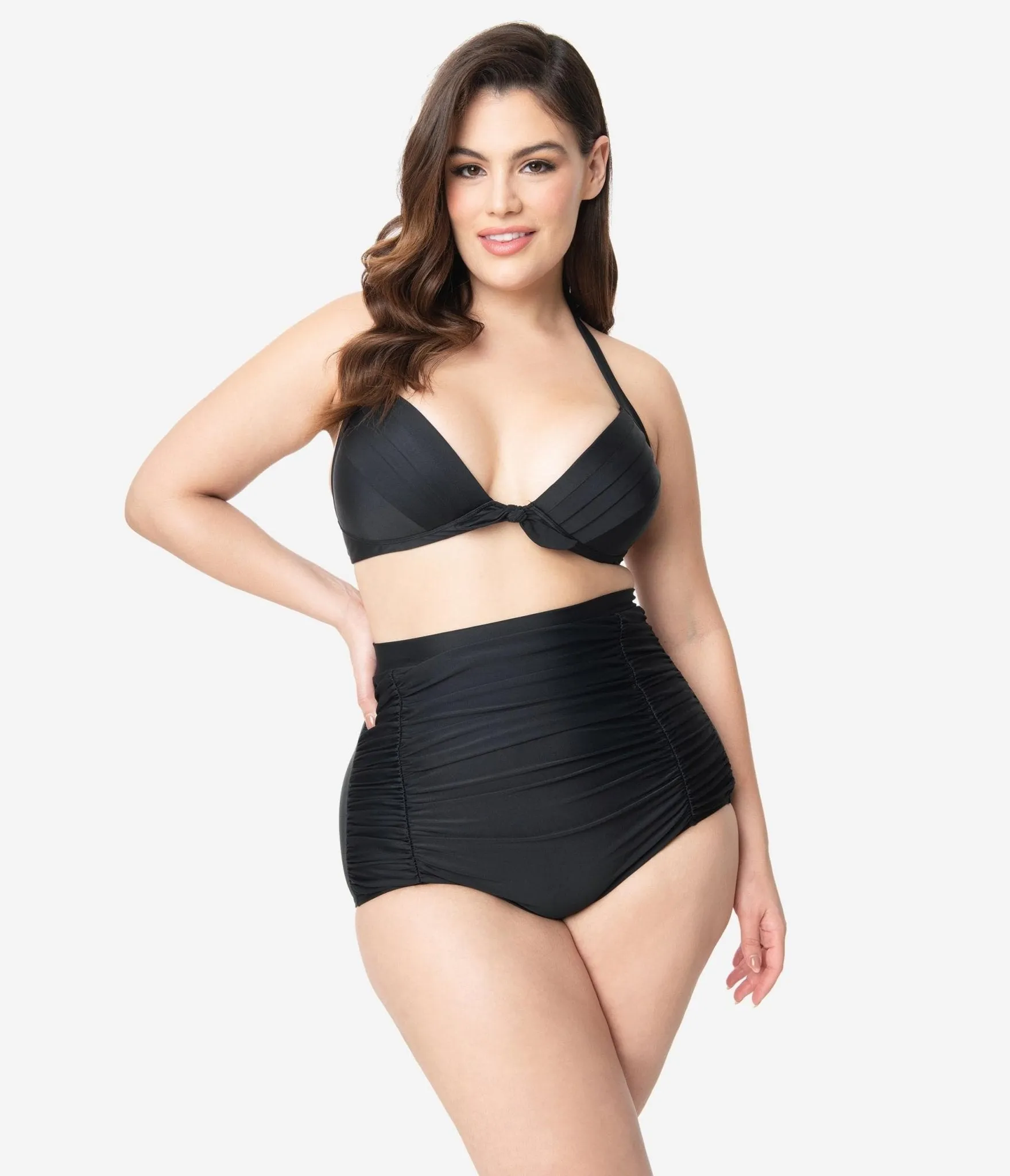 Unique Vintage Plus Size All Black Monroe High Waist Bikini Bottom Beach Vacation Ready
