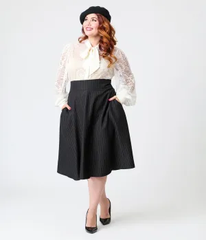 Unique Vintage Plus Size Black & Gold Stripe Vivian Swing Skirt Comfortable Travel Wear