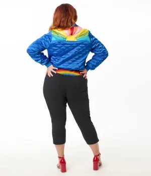 Unique Vintage Plus Size Black & Rainbow Rachelle Capri Pants Comfortable Travel Wear