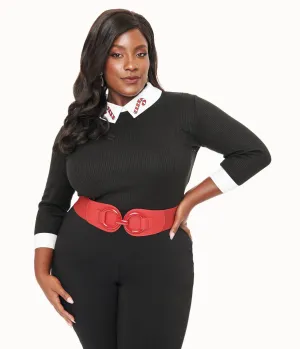 Unique Vintage Plus Size Black & White Candy Cane Print Contrast Sabrina Sweater Easy Date Night