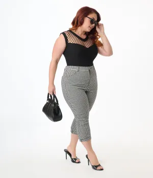 Unique Vintage Plus Size Black & White Gingham Capris Comfortable Travel Wear