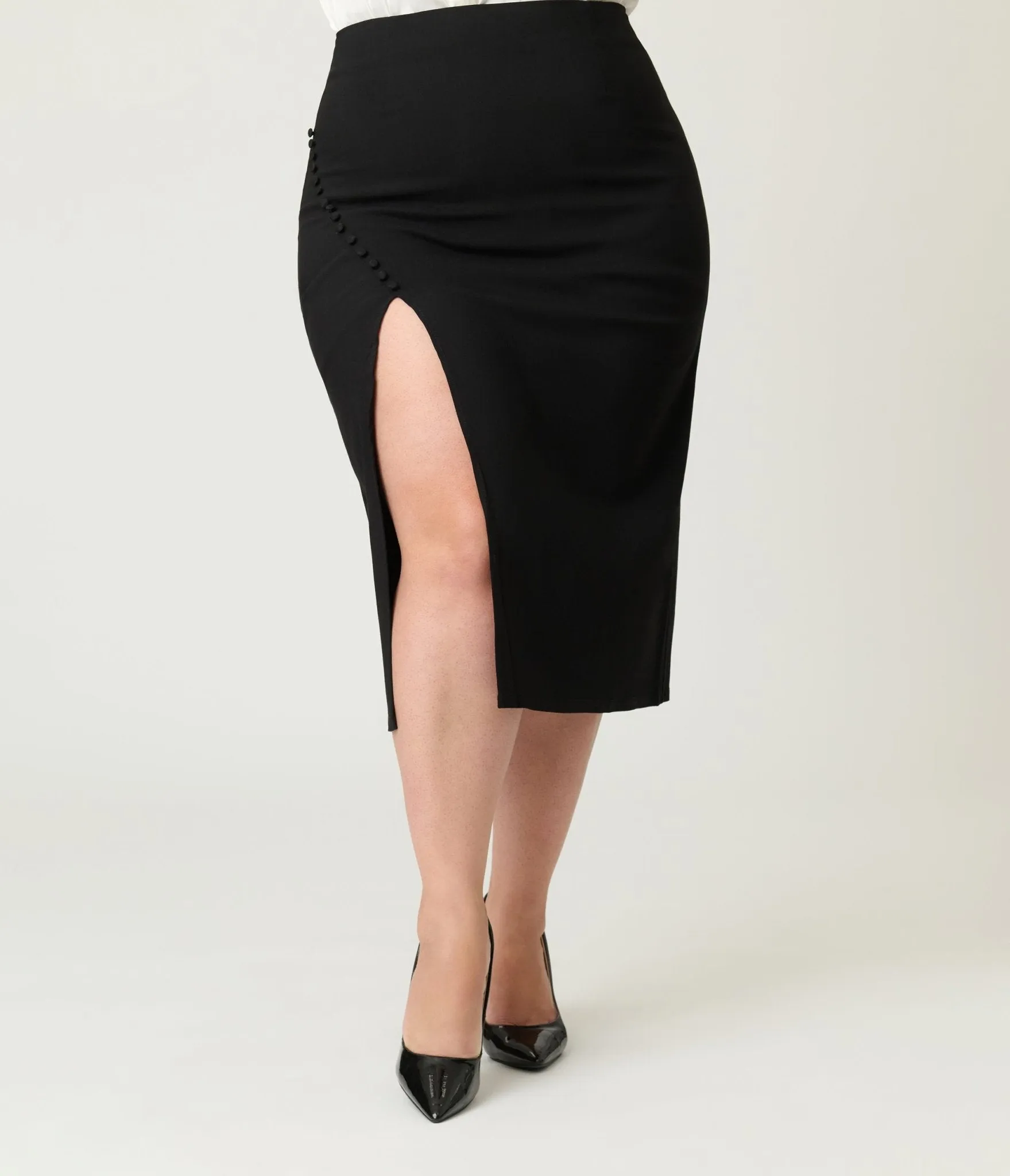 Unique Vintage Plus Size Black Asymmetrical Pencil Skirt Comfortable Travel Wear