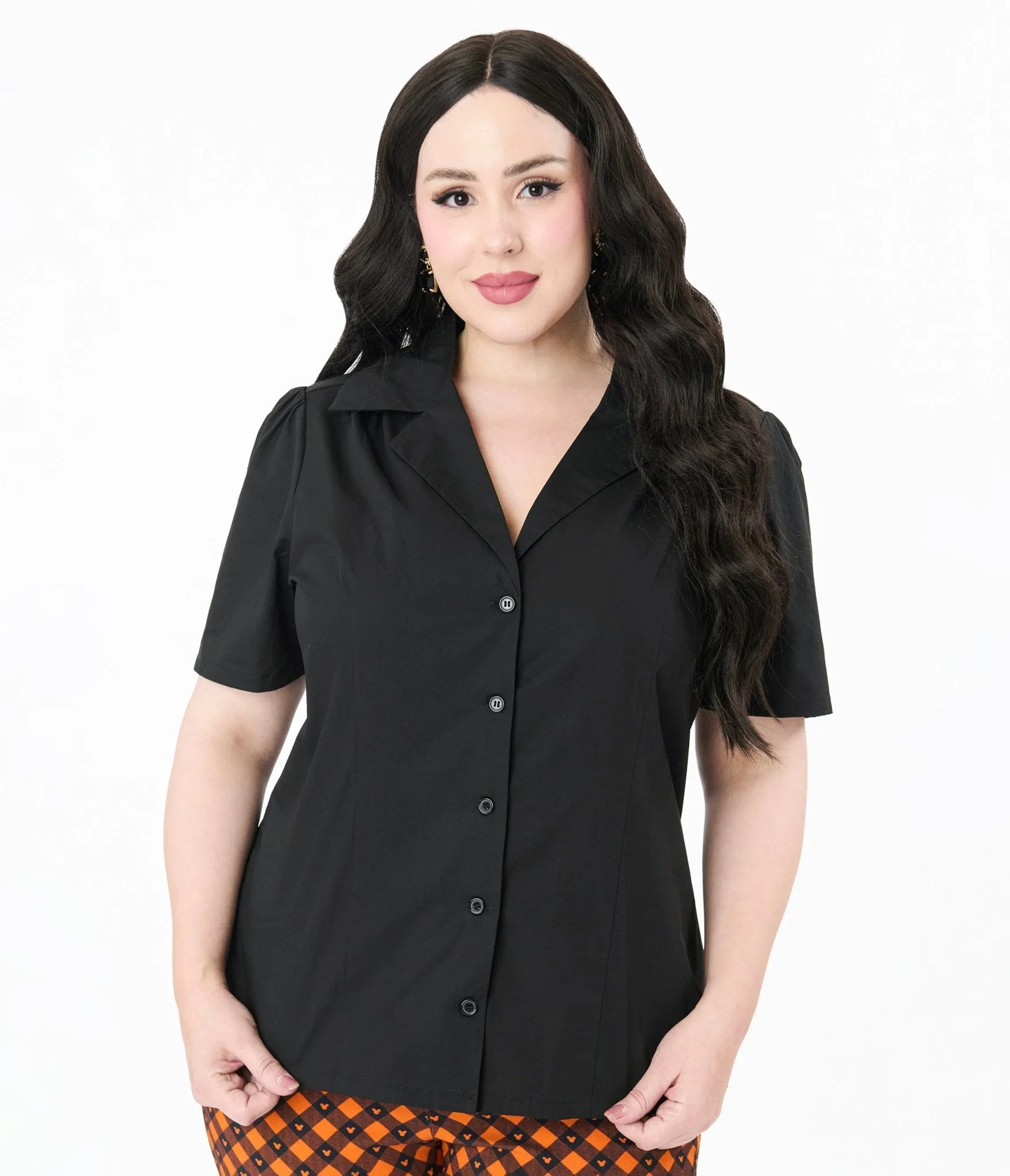 Unique Vintage Plus Size Black Cotton Blouse Easy Date Night