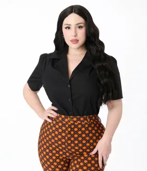 Unique Vintage Plus Size Black Cotton Blouse Easy Date Night