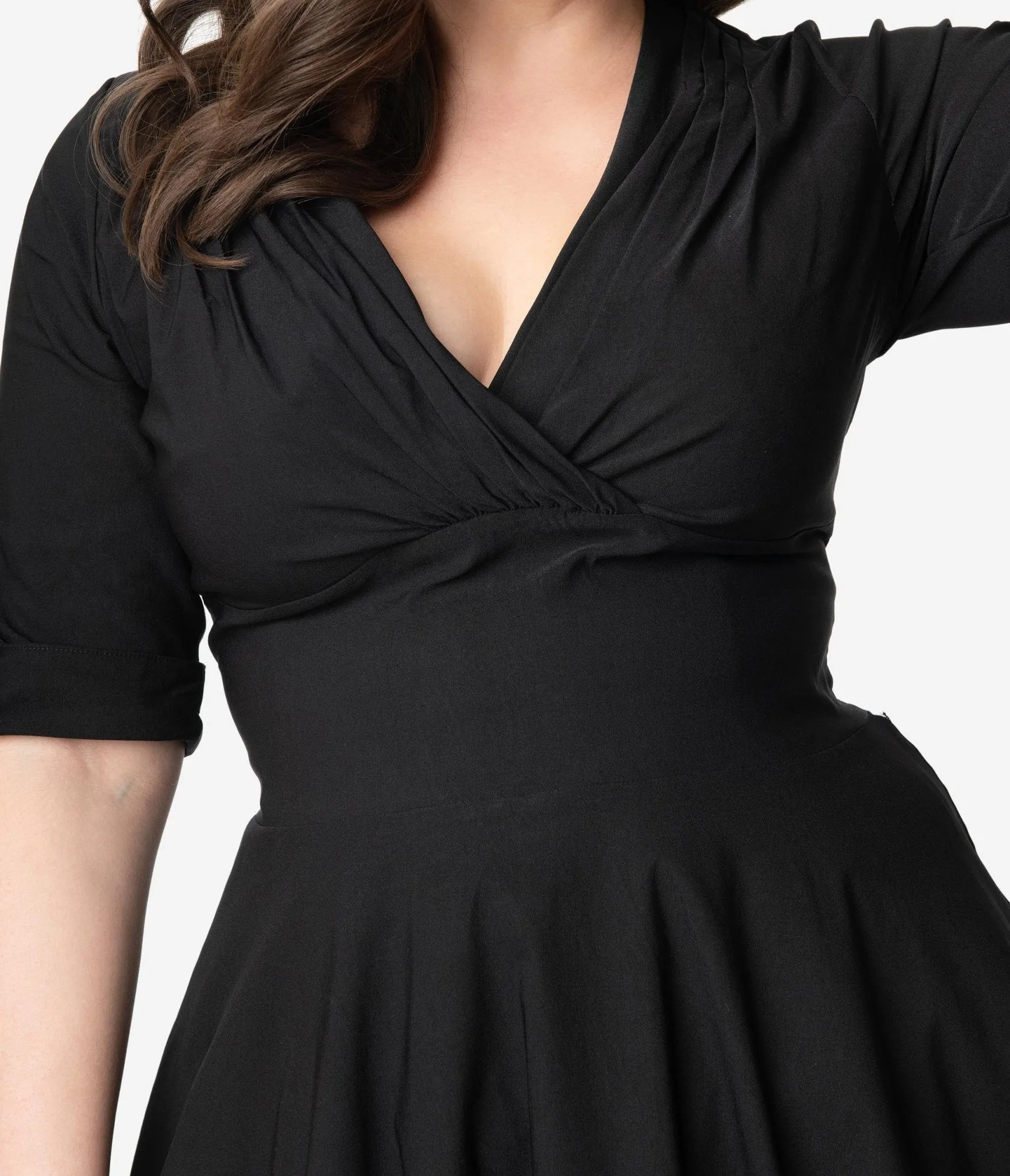 Unique Vintage Plus Size Black Delores Swing Dress with Sleeves Casual Everyday Look