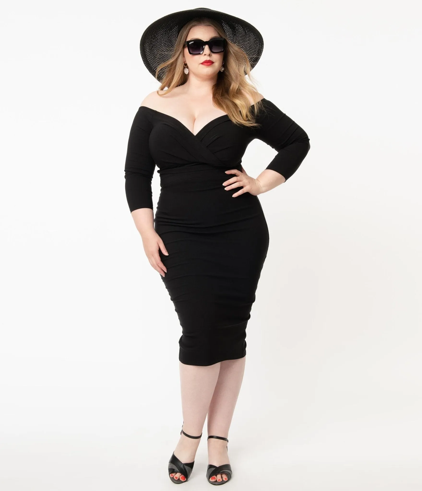 Unique Vintage Plus Size Black Shailene Pencil Dress Casual Everyday Look