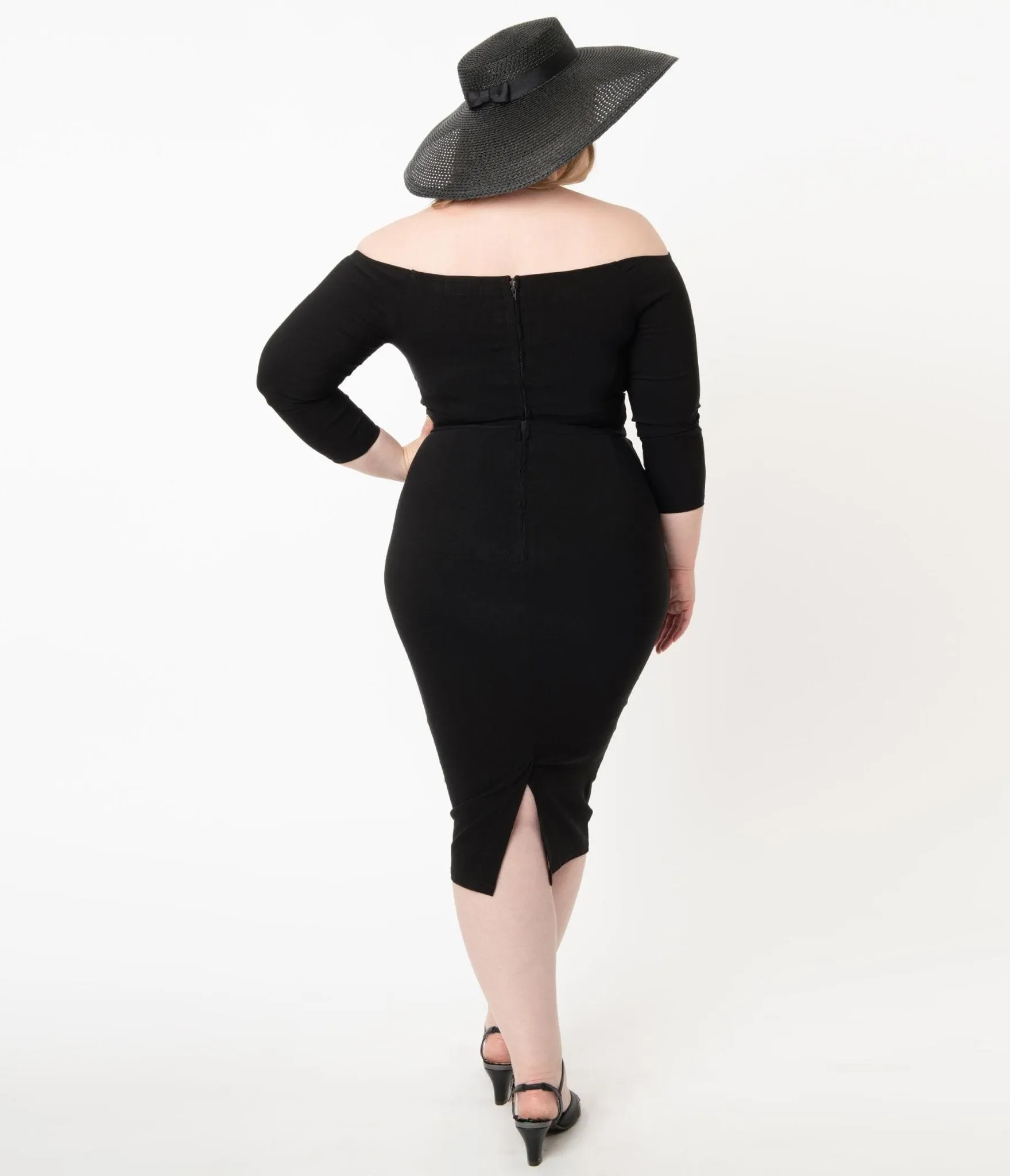 Unique Vintage Plus Size Black Shailene Pencil Dress Casual Everyday Look
