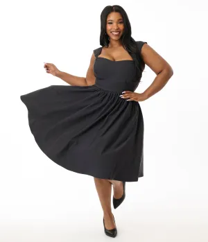 Unique Vintage Plus Size Black Sleeveless Swing Dress Casual Everyday Look