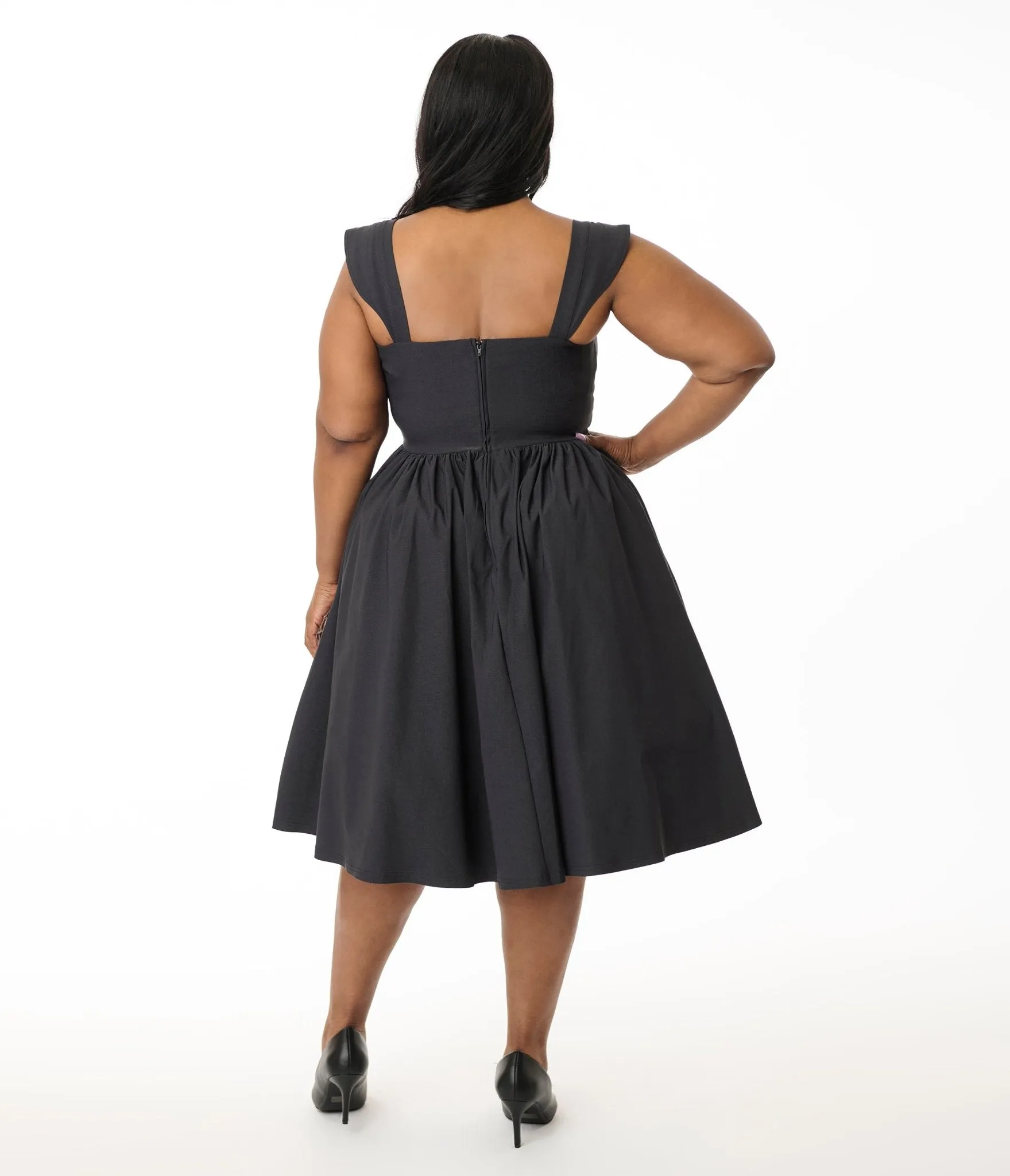 Unique Vintage Plus Size Black Sleeveless Swing Dress Casual Everyday Look