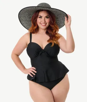Unique Vintage Plus Size Black Solana Tankini Swim Top Beach Vacation Ready