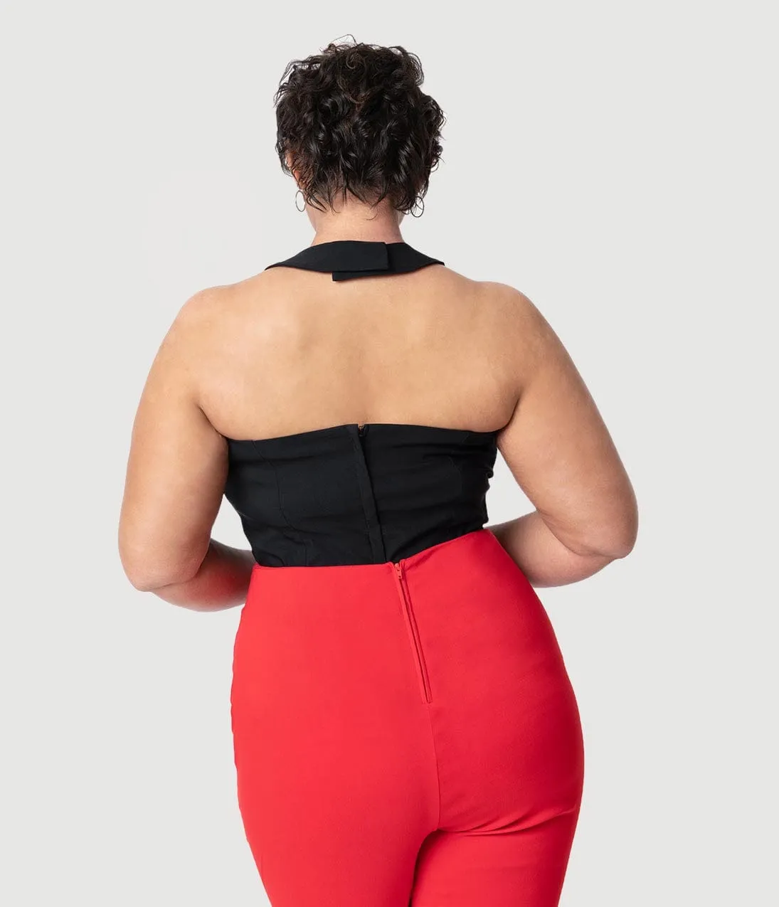 Unique Vintage Plus Size Black Stretch Rita Criss Cross Halter Top Easy Date Night