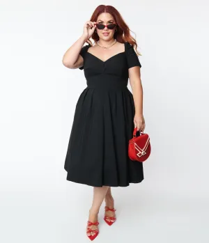 Unique Vintage Plus Size Black Sweetheart Midge Swing Dress Casual Everyday Look