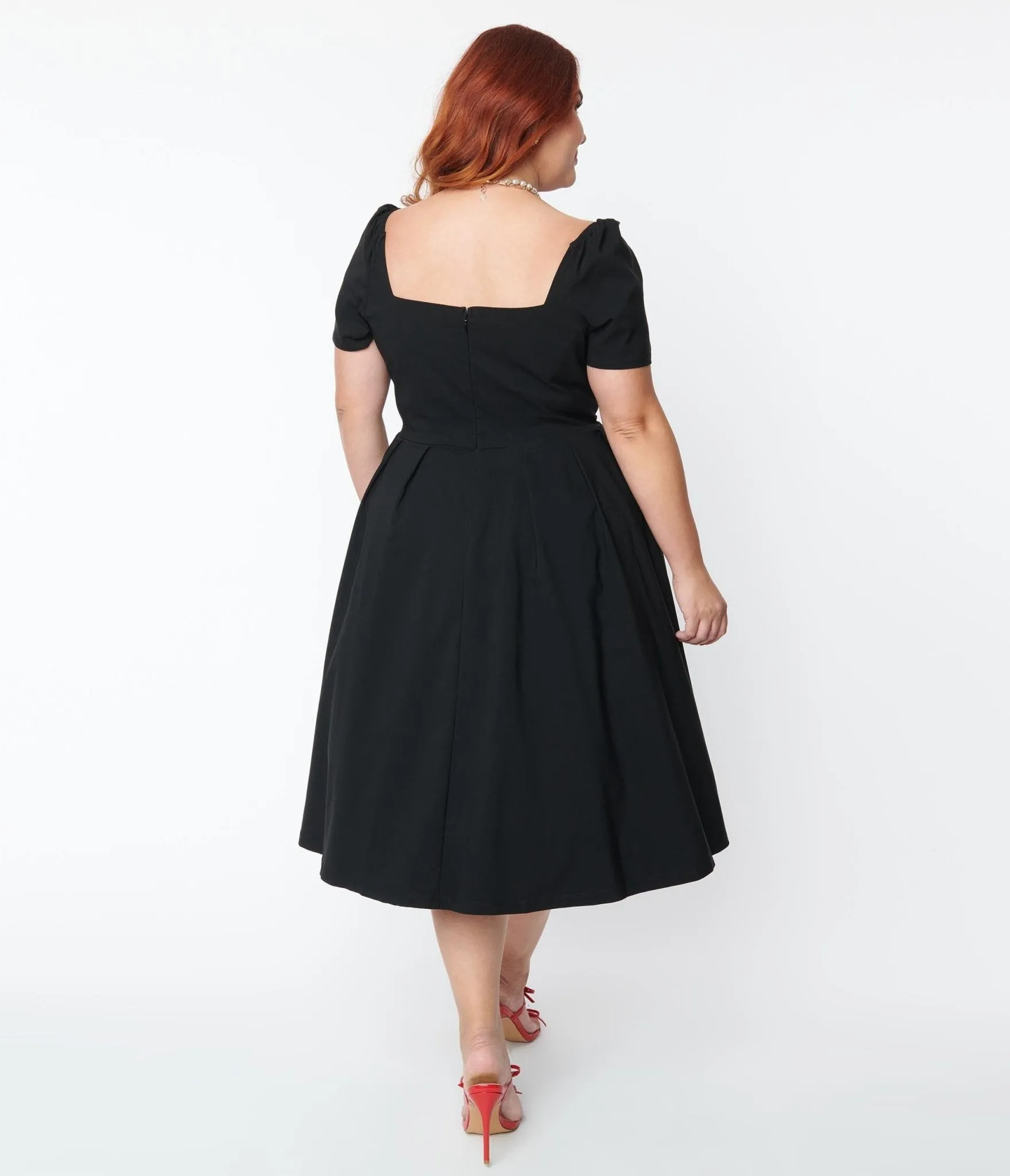 Unique Vintage Plus Size Black Sweetheart Midge Swing Dress Casual Everyday Look