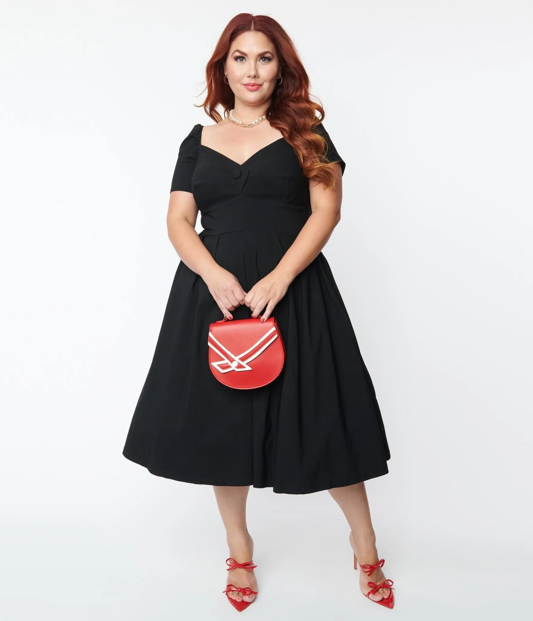 Unique Vintage Plus Size Black Sweetheart Midge Swing Dress Casual Everyday Look