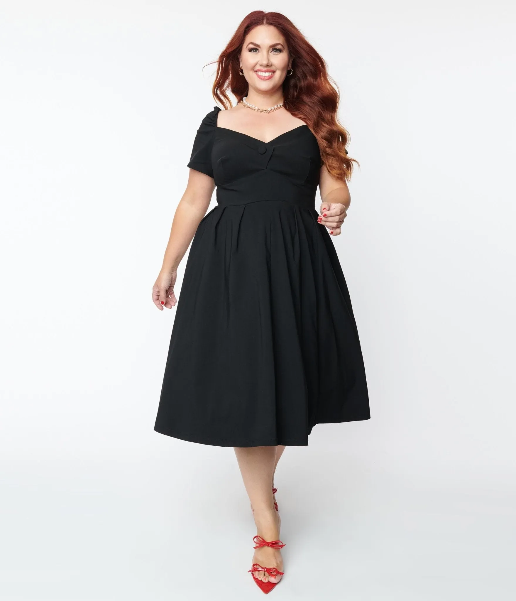 Unique Vintage Plus Size Black Sweetheart Midge Swing Dress Casual Everyday Look