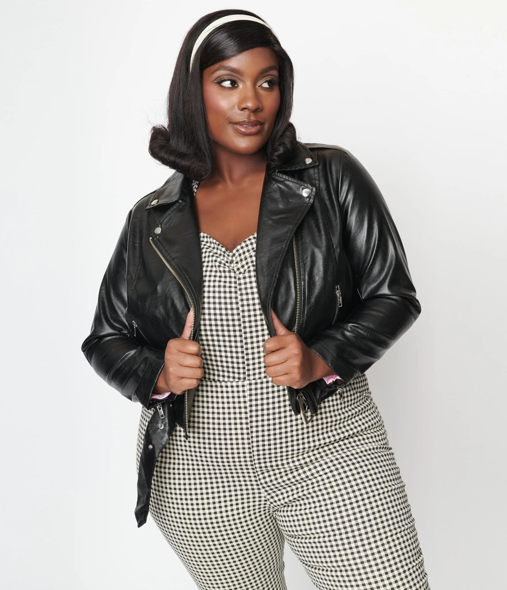 Unique Vintage Plus Size Black Vegan Leather Jacket Easy Date Night